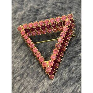 Vintage Triangle Pink & Red Rhinestone Brooch